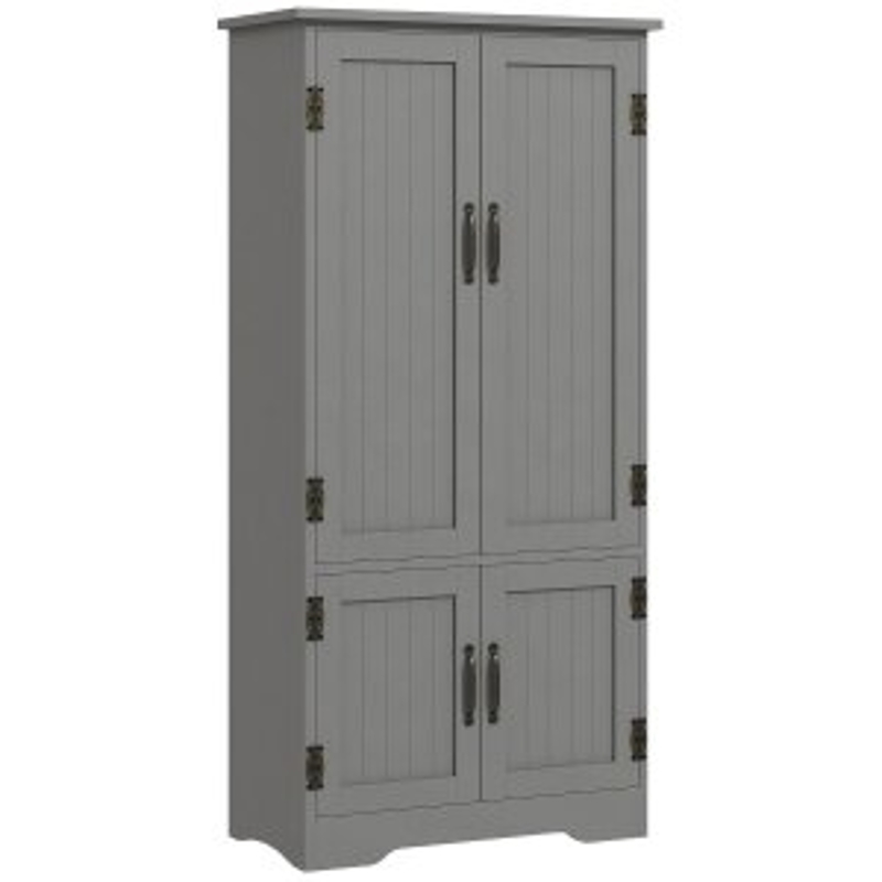 HOMCOM 4-Door Storage Cabinet Multi-Storey Large Space Pantry with Adjustable Shelves Grey