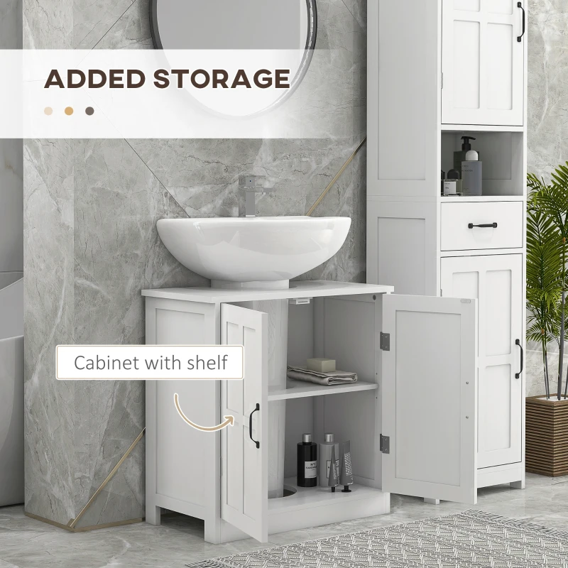 kleankin Bathroom Sink Cabinet, Pedestal Sink Cabinet with Adjustable Shelf, White