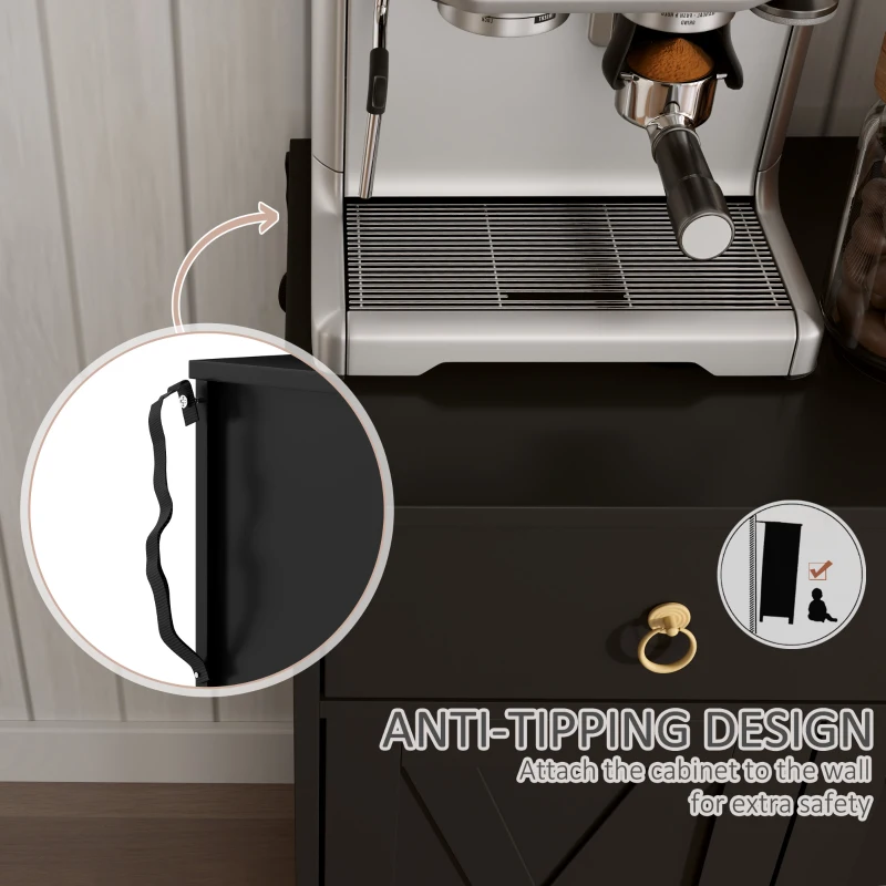 HOMCOM Kitchen Storage Sideboard, Farmhouse Buffet Cabinet with Barn Style Doors, Drawers, Adjustable Shelves, Black