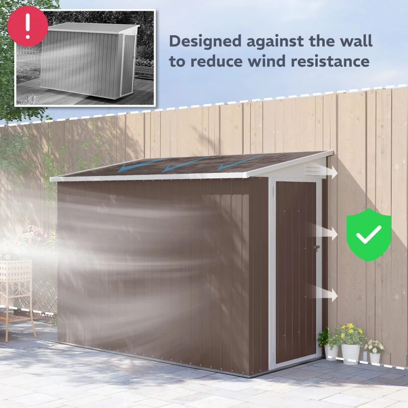 Outsunny 4' x 7.7' Lean to Garden Storage Shed, Outdoor Metal Tool House with Lockable Door Vents for Backyard Patio Lawn(m-6)