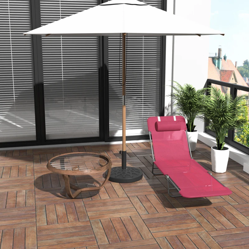Outsunny Folding Chaise Lounge Chair, Pool Sun Tanning Chair, Outdoor Lounge Chair with Reclining Back, Breathable Mesh Seat, Headrest for Beach, Yard, Patio, Pink