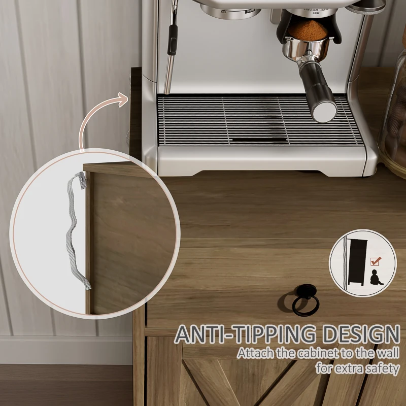 HOMCOM Kitchen Storage Sideboard, Farmhouse Buffet Cabinet with Barn Style Doors, Drawers, Adjustable Shelves, Light Brown