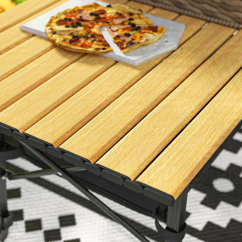 Outsunny 3ft Aluminum Small Folding Table, Portable Camping Table with Storage Bag, Carry Bag for Outdoor Picnic BBQ, Brown