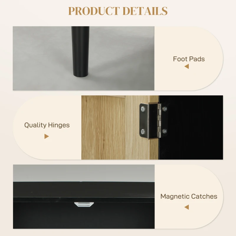 HOMCOM Bohemian Sideboard, 31.5" Buffet Cabinet with 2 Rattan Doors and Shelves for Living Room, Hallway, Black