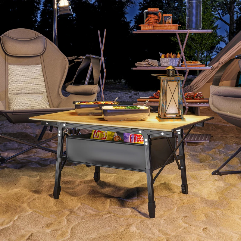 Outsunny 3ft Aluminum Small Folding Table, Portable Camping Table with Storage Bag, Carry Bag for Outdoor Picnic BBQ, Brown