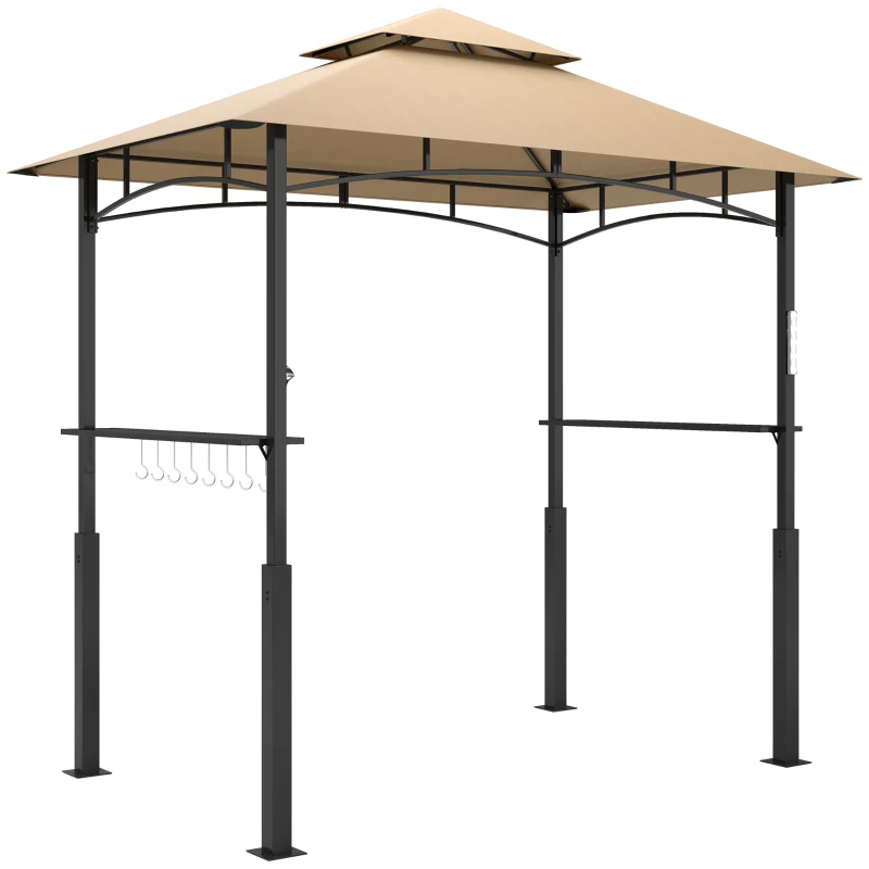 Outsunny 8' x 5' Outdoor Grill Gazebo, Barbecue Gazebo Shelter with LED Light, 2 Side Shelves, Hooks, Bottle Opener, Dark Brown