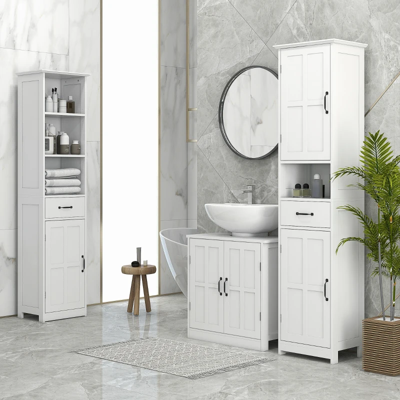 kleankin Pedestal Under Sink Cabinet, Bathroom Vanity Cabinet Storage with Double Doors and Adjustable Shelf, White
