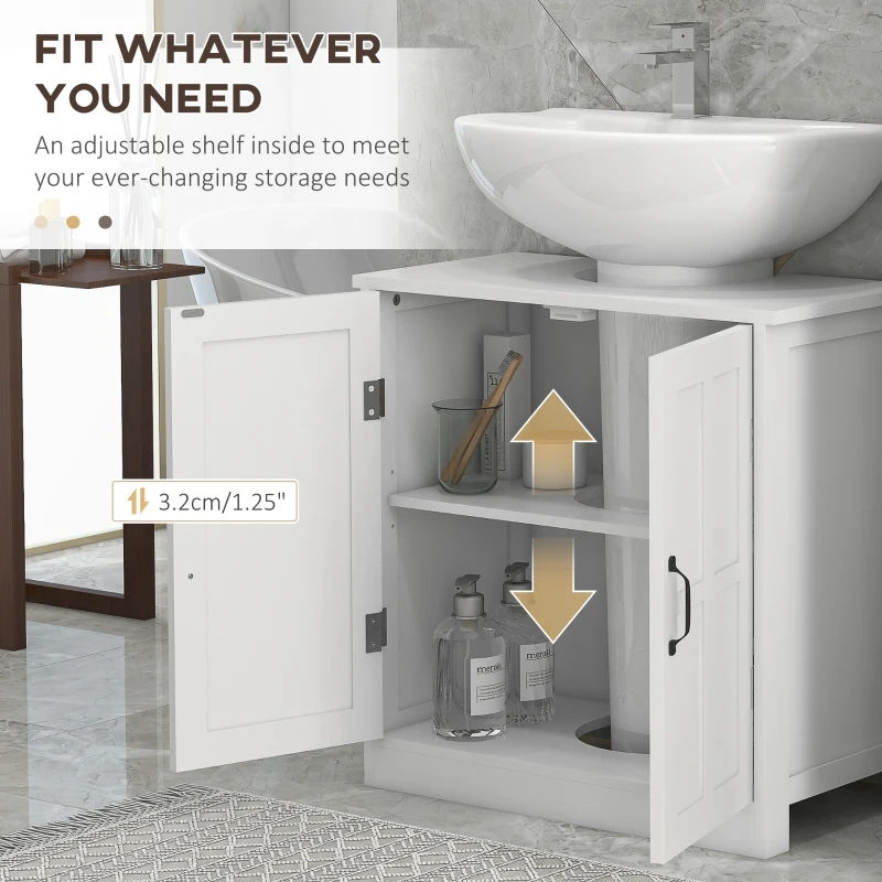 kleankin Bathroom Sink Cabinet, Pedestal Sink Cabinet with Adjustable Shelf, White