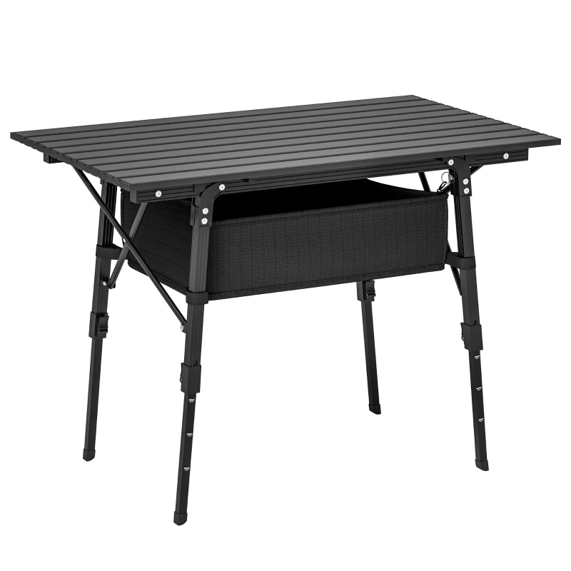 Outsunny 3ft Aluminum Small Folding Table, Portable Camping Table with Storage Bag, Carry Bag for Outdoor Picnic BBQ, Black