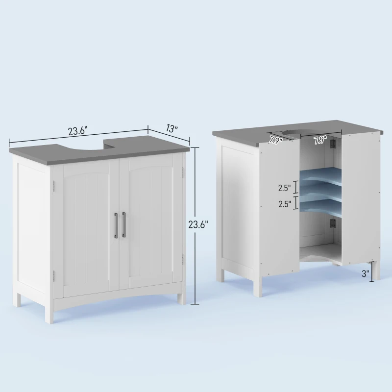 kleankin Pedestal Sink Storage Cabinet, Under Sink Cabinet with Double Doors, Modern Bathroom Vanity Cabinet with Adjustable Shelves, White