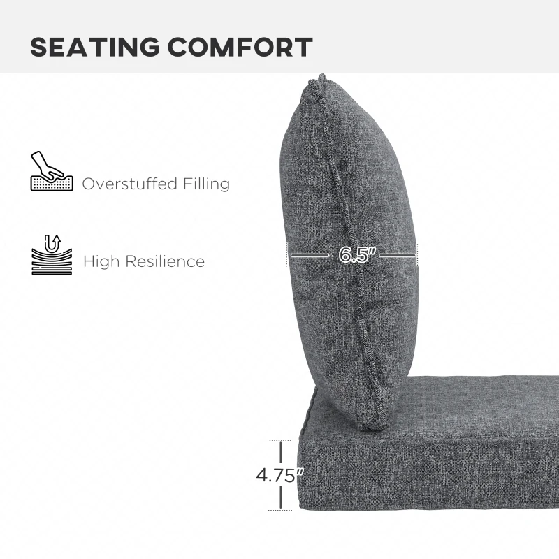 Outsunny 4-Piece Seat Cushion Pillows Replacement, Patio Chair Cushions Set with Back for Indoor Outdoor, Grey