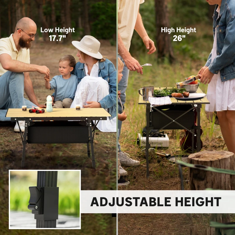 Outsunny 3ft Aluminum Small Folding Table, Portable Camping Table with Storage Bag, Carry Bag for Outdoor Picnic BBQ, Brown