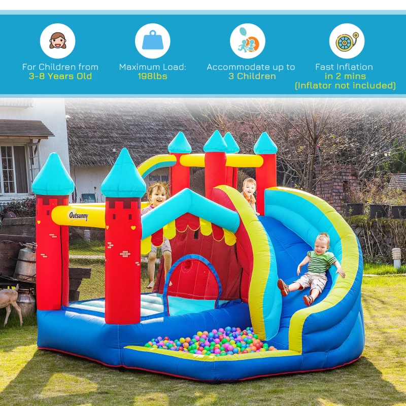 Outsunny 4 in 1 Inflatable Bounce House Kids Bounce Castle Include Trampoline, Slide, Water Pool, Climbing Wall with Carrybag, Repair Patches, without Air Blower