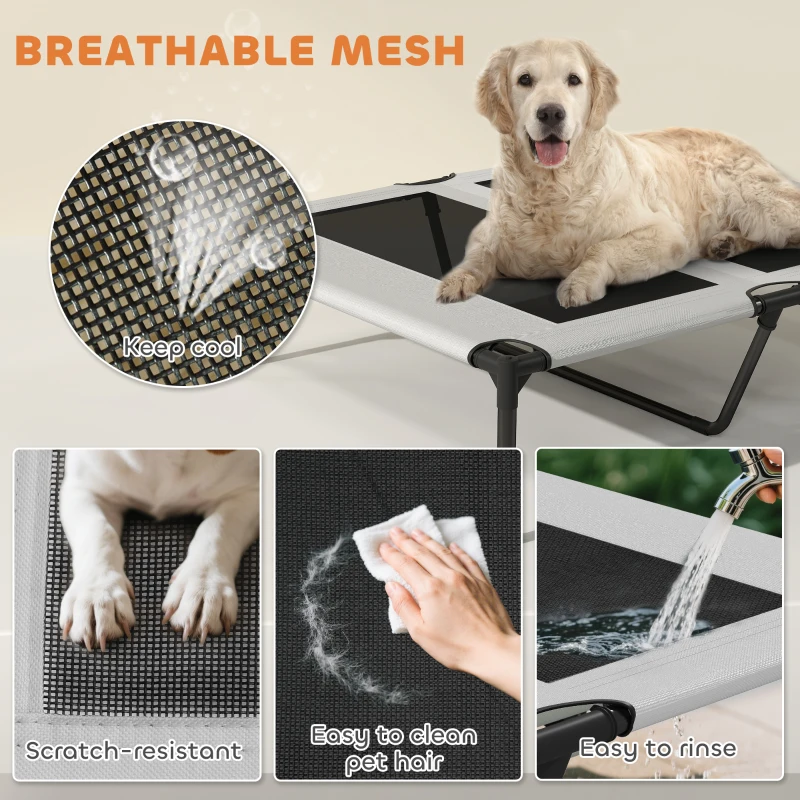 PawHut Elevated Dog Bed with Removable Canopy, Portable Outside Raised Pet Cot with Cooling Pad, Storage Bag, 36" x 29.5" x 35"