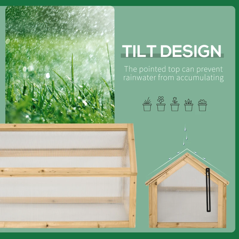 Outsunny Wooden Cold Frame Greenhouse Garden Portable Raised Planter with Openable Top for Indoor, Outdoor, Flowers, Vegetables, Plants, 35.5" x 20.5" x 19.5", Light Brown
