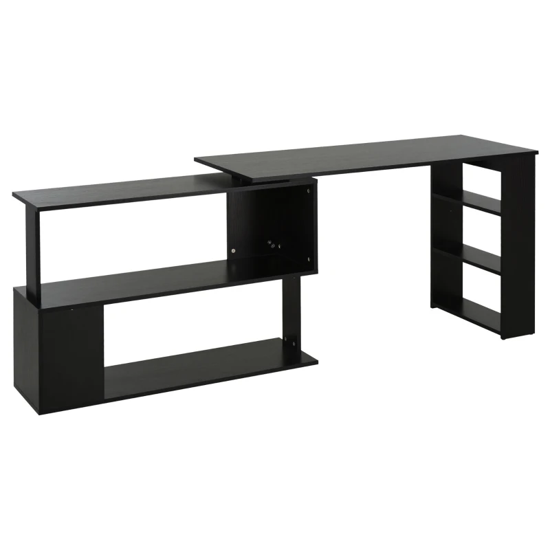 HOMCOM L Shaped Desk, Corner Computer Desk, 360 Degree Rotating Home Office Desk with Storage Shelves, Writing Table Workstation, Black