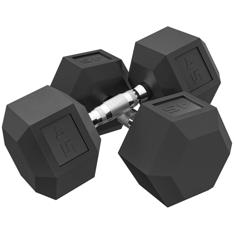 Soozier 2 x 45lbs Rubber Hex Dumbbells Weight Dumbbell Hand Weight Barbell for Body Fitness Training for Home Office Gym, Black