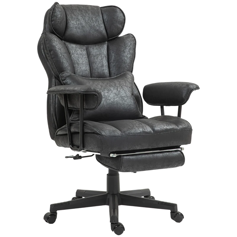 HOMCOM 396lbs. Big and Tall Office Chair, Massage Office Chair with Footrest, Lumbar Support & Reclining Function, Black