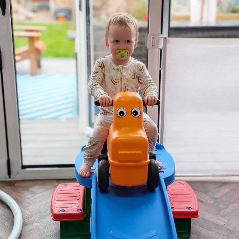 Qaba 9.8 ft Up and Down Roller Coaster for Kids, Thrill 4 Pieces Toddler Roller Coaster Ride on Toy with Side Steps, Sliding Car with Handles, for 2-5 Years Old