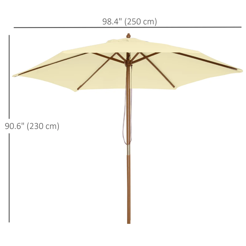 Outsunny 8FT Wood Market Umbrella Patio Umbrella Round Garden Parasol Canopy with Bamboo Ribs and Top Vent, Cream White