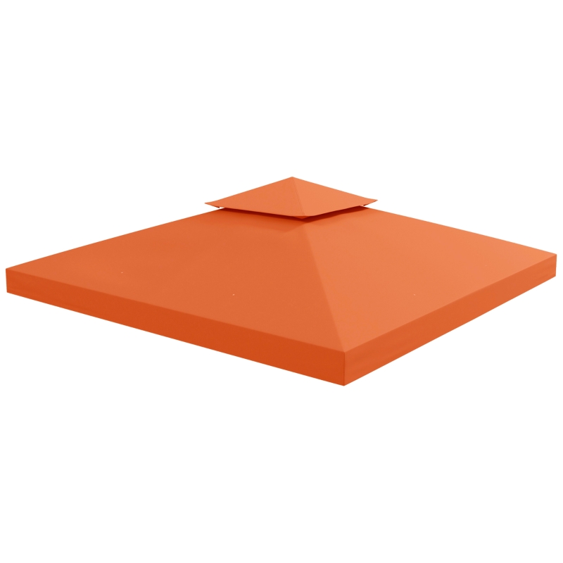 Outsunny 10' x 10' Square 2-Tier Gazebo Canopy Replacement Top Cover Outdoor Garden Sun Shade, Orange