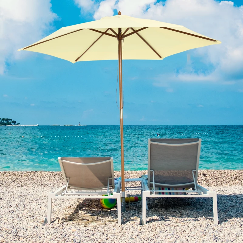 Outsunny 8FT Wood Market Umbrella Patio Umbrella Round Garden Parasol Canopy with Bamboo Ribs and Top Vent, Cream White