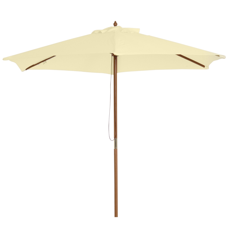 Outsunny 8FT Wood Market Umbrella Patio Umbrella Round Garden Parasol Canopy with Bamboo Ribs and Top Vent, Cream White