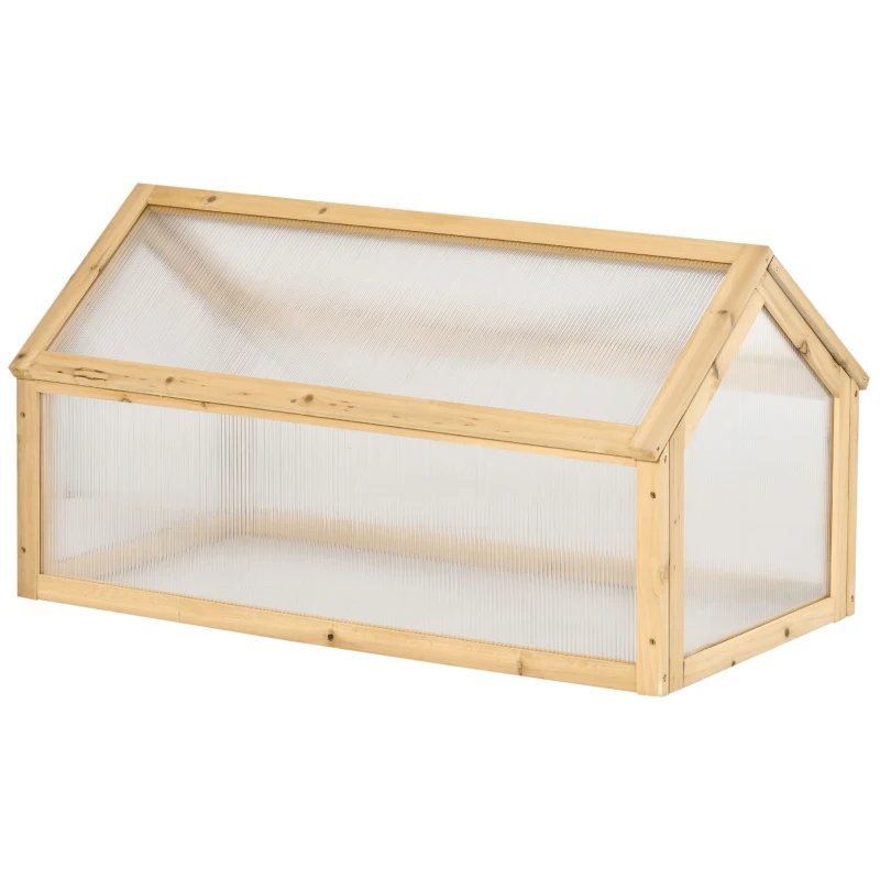 Outsunny Wooden Cold Frame Greenhouse Garden Portable Raised Planter with Openable Top for Indoor, Outdoor, Flowers, Vegetables, Plants, 35.5" x 20.5" x 19.5", Light Brown