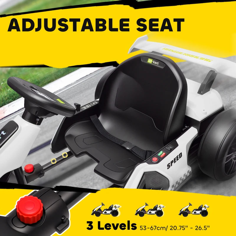Aosom 24V 7.5 MPH Electric Go Kart with Adjustable Seat, Slow Start, White