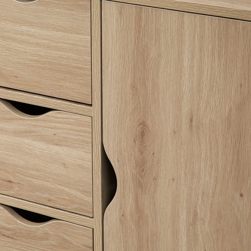 HOMCOM Freestanding Storage Cabinet, Bathroom Floor Cabinet with 4 Drawers and Door, Oak