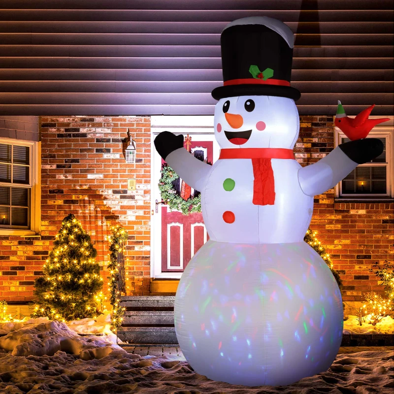 Outsunny 12FT Christmas Inflatable Decorations, Xmas Blow Up Snowman with Rotating Colorful LED Light for Indoor, Outdoor