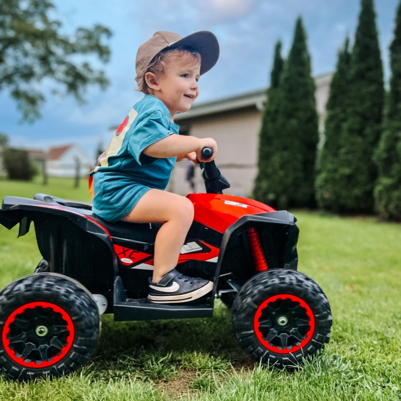 Aosom 12V Kids ATV Quad Car with Forward & Backward Function, Four Wheeler for Kids with Wear-Resistant Wheels, Music, Electric Ride-on ATV for Toddlers Ages 3+ Years Old, Red(m-9)