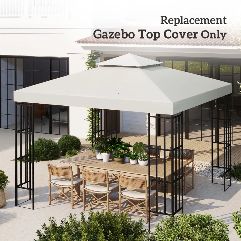 Outsunny 10' x 10' Gazebo Replacement Canopy 2 Tier Top UV Cover Pavilion Garden Patio Outdoor Cream White (TOP ONLY)