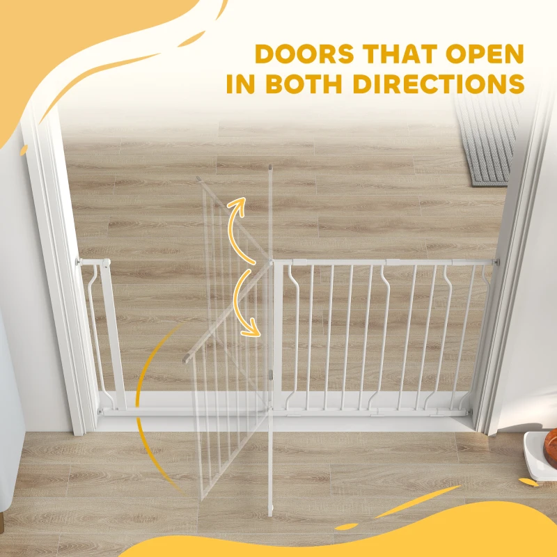 PawHut 30"- 57" Easy Install Pet Gate w/ Door & Double Locking System, Extra Wide Dog Gate for Stairs, Hallways, White