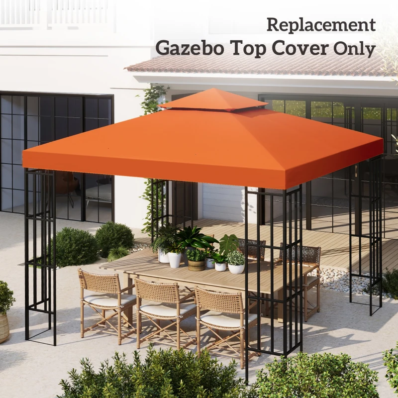 Outsunny 10' x 10' Square 2-Tier Gazebo Canopy Replacement Top Cover Outdoor Garden Sun Shade, Orange