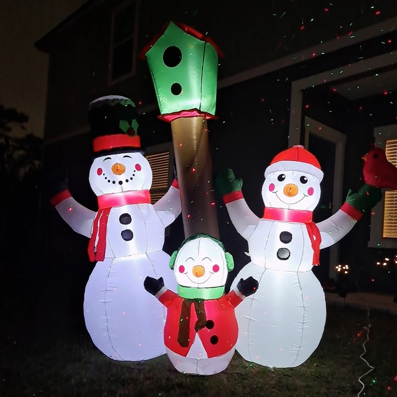 HOMCOM 7ft Christmas Inflatables Outdoor Decorations Snowman Family with Bird and Birdhouse, Blow-Up LED Yard Christmas Decor for Lawn Garden Party