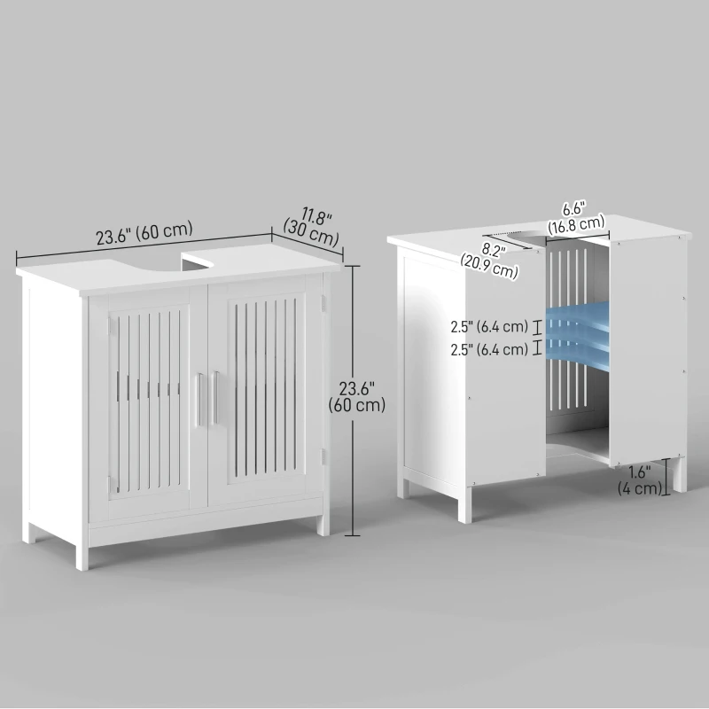 kleankin Modern 24" Bathroom Sink Cabinet, Pedestal Sink Storage Cabinet with Double Slat Doors and Shelf, White