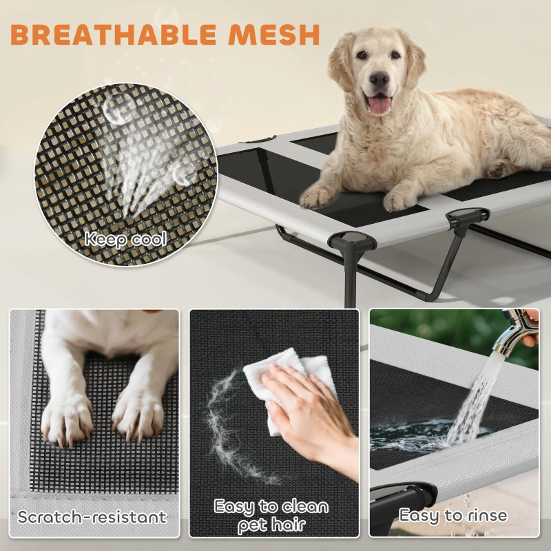 PawHut Elevated Dog Bed with Removable Canopy, Portable Outside Raised Pet Cot with Cooling Pad, Storage Bag, 42" x 30" x 37"
