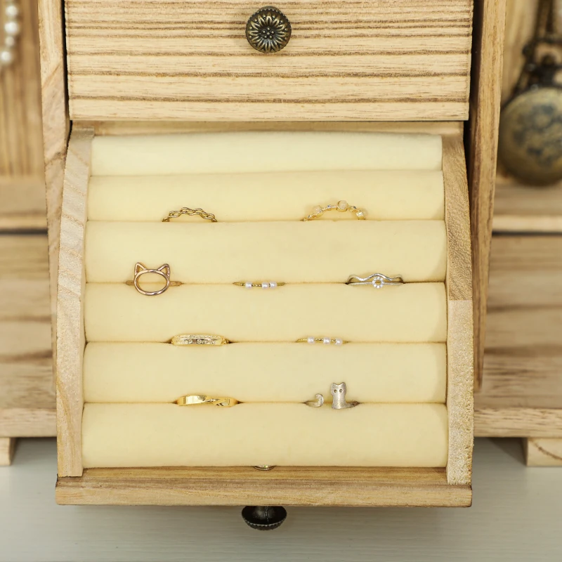 HOMCOM 4-Tier Wooden Jewelry Box for Women, Jewelry Organizer with Mirror and 2 Drawers for Rings Earrings Necklaces, Brown