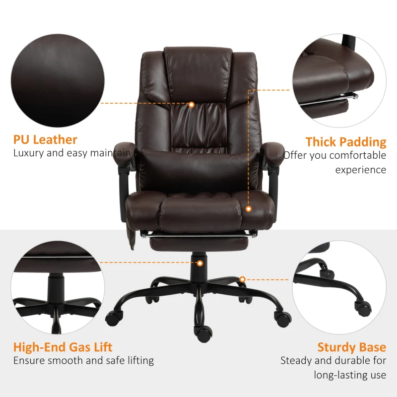 Vinsetto Massage Office Chair with 6 Vibrating Points, High Back Reclining Office Chair with Footrest and Remote, Brown