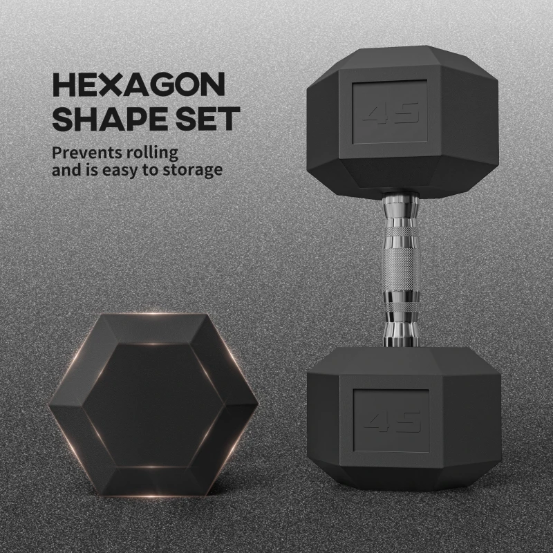 Soozier 2 x 45lbs Rubber Hex Dumbbells Weight Dumbbell Hand Weight Barbell for Body Fitness Training for Home Office Gym, Black