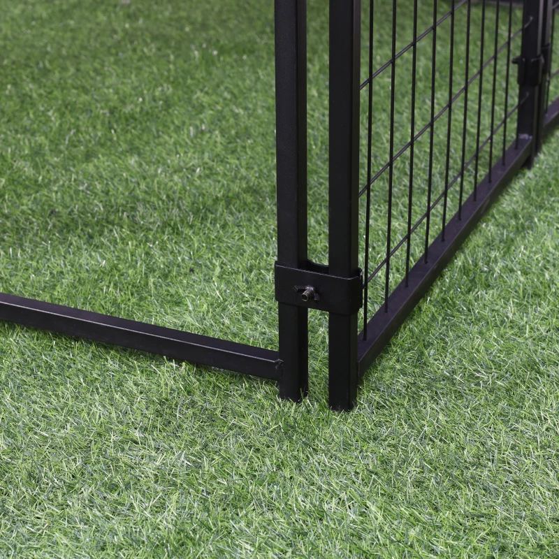 PawHut 4.6' x 4.6' x 5' Outdoor Dog Kennel, Welded Wire Heavy Duty Dog Run, Dog Kennel Outside with Waterproof & UV Resistant Cover, for S&M Dogs, Black