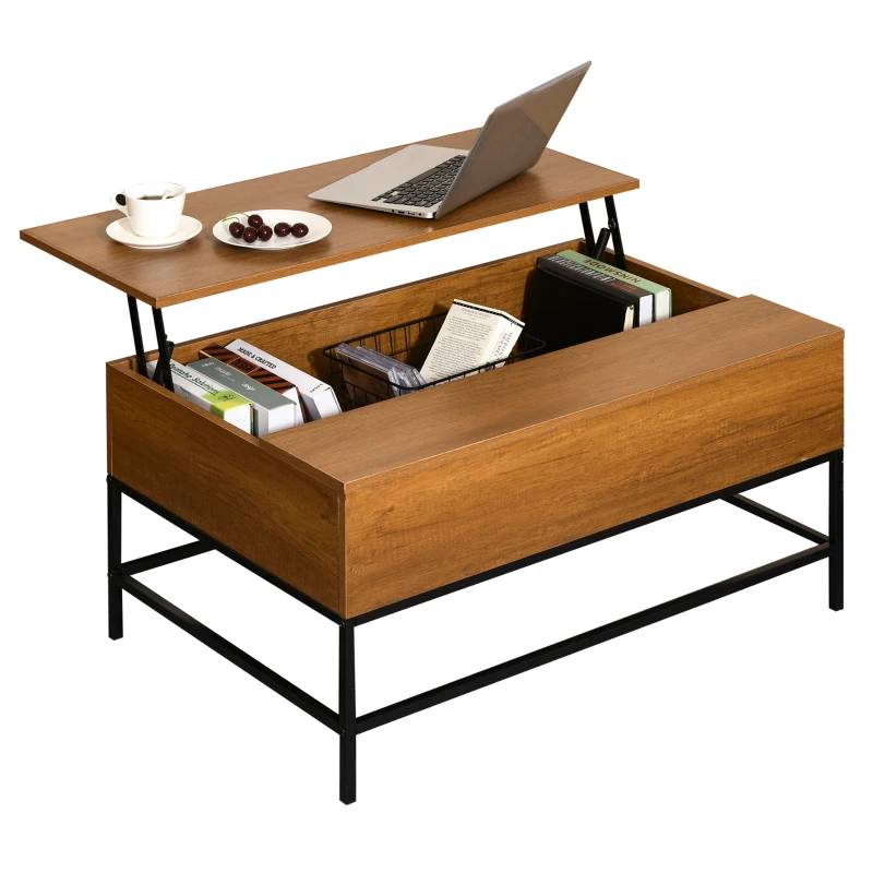 HOMCOM Modern Lift Top Coffee Table with Hidden Storage Compartment and Metal Legs, for Living Room, Home Office, Natural
