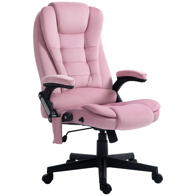 HOMCOM 6 Point Executive Office Chair with Heat, Velvet High Back Vibrating Massage Office Chair, Pink