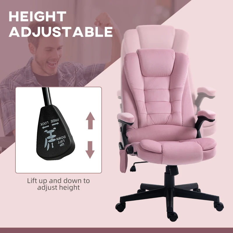 HOMCOM 6 Point Executive Office Chair with Heat, Velvet High Back Vibrating Massage Office Chair, Pink