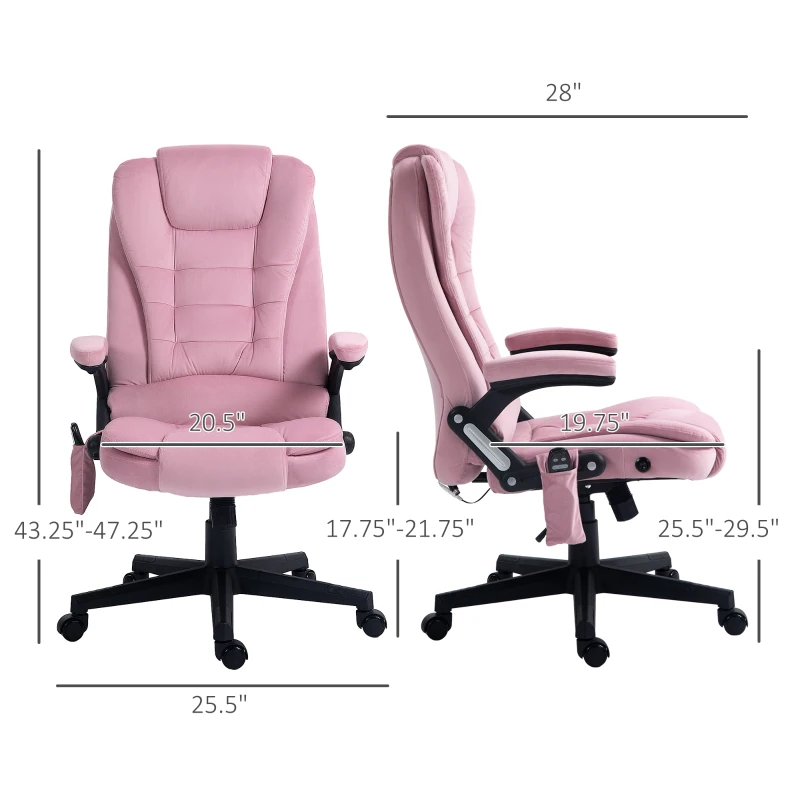 HOMCOM 6 Point Executive Office Chair with Heat, Velvet High Back Vibrating Massage Office Chair, Pink
