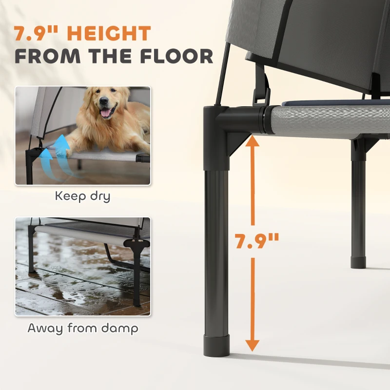 PawHut Elevated Dog Bed with Removable Canopy, Portable Outside Raised Pet Cot with Cooling Pad, Storage Bag, 42" x 30" x 37"