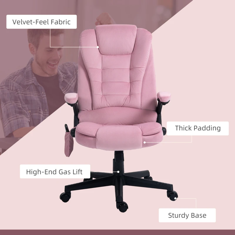 HOMCOM 6 Point Executive Office Chair with Heat, Velvet High Back Vibrating Massage Office Chair, Pink