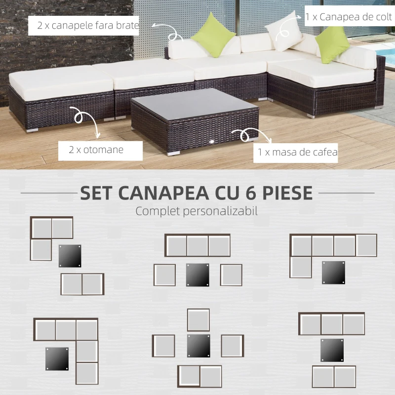 Outsunny 6 Pieces Patio Furniture Set, Deluxe Garden Wicker Sectional Sofa Set Outdoor Patio Sofa Furniture All Weather Resistant w/Cushion Seat for Porch Garden Poolside Balcony