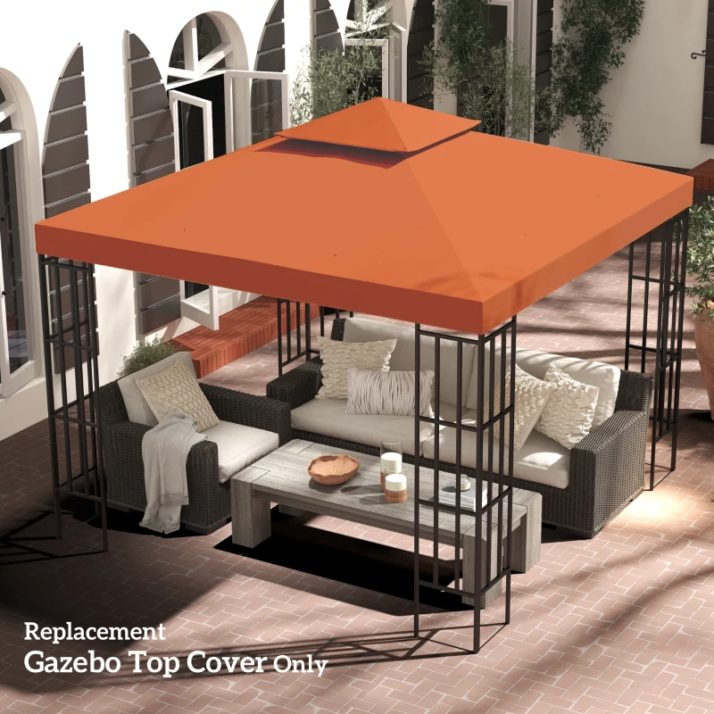 Outsunny 10' x 10' Square 2-Tier Gazebo Canopy Replacement Top Cover Outdoor Garden Sun Shade, Orange